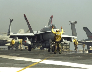 An F/A-18C Hornet prepares for takeoff